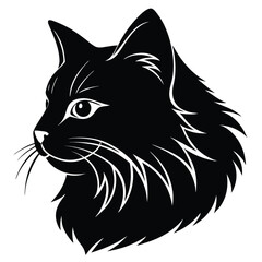 logo of persiana cat face, side view, silhouette, black and white, white background