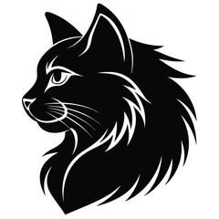 logo of persiana cat face, side view, silhouette, black and white, white background