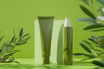 Fototapeta premium olive oil based skincare products on background