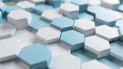 Fototapeta premium Abstract hexagonal background with 3D blue shapes, ideal for modern design projects