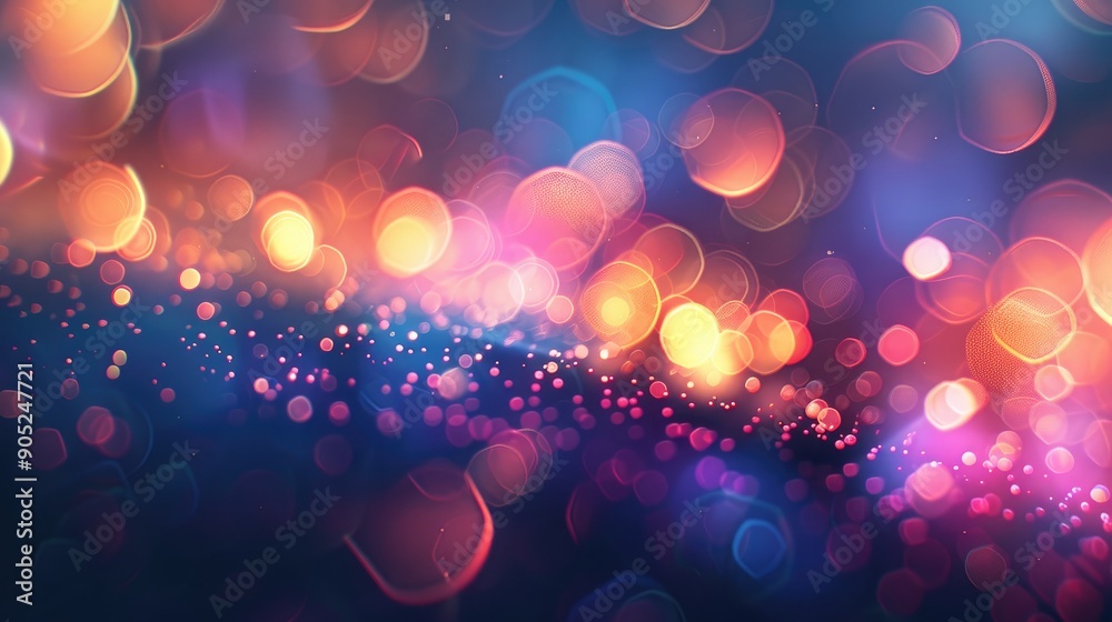 Poster Neon light blur with lens flare and bokeh on abstract backdrop