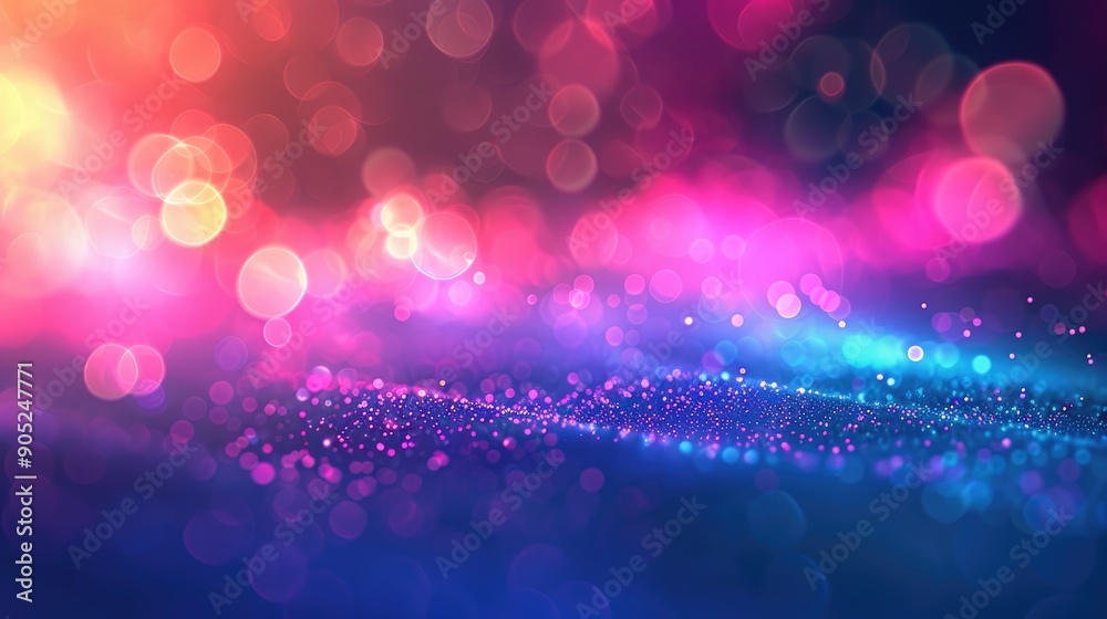 Poster Neon light blur with lens flare and bokeh on abstract backdrop