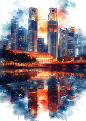 Fototapeta premium Social post graphic of Singapore national day watercolor style high resolution