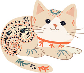 Vector illustration, Paisley cats, cats in different poses, colorful, interesting, patterned