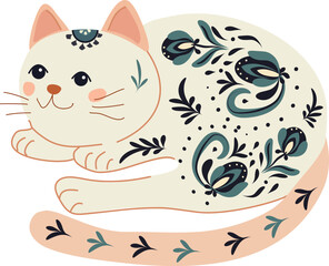 Vector illustration, Paisley cats, cats in different poses, colorful, interesting, patterned
