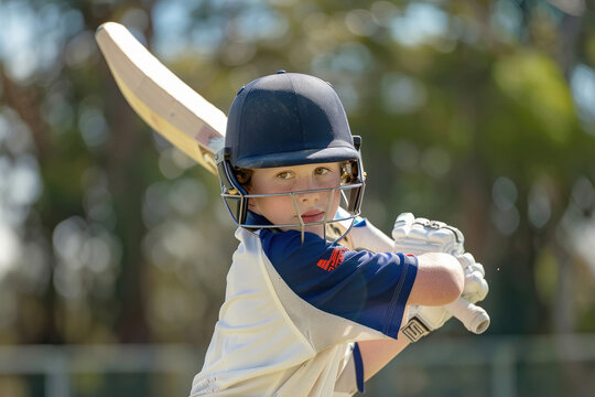 school boy cricket player in action on the field