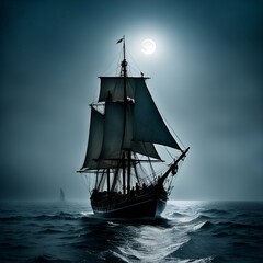 sailing ship at sunset