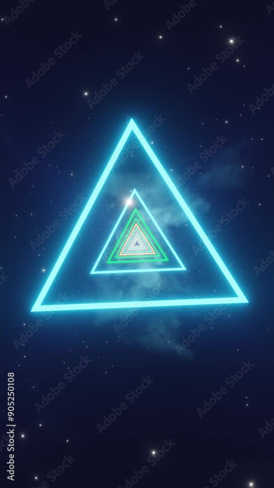 Aufkleber glowing neon triangles in space with starry background