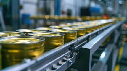 Aluminum Cans transfer on Conveyor Belt System, Modern machine for Aluminum line production, Business and Industrial concept