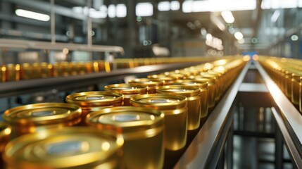 Aluminum Cans transfer on Conveyor Belt System, Modern machine for Aluminum line production, Business and Industrial concept