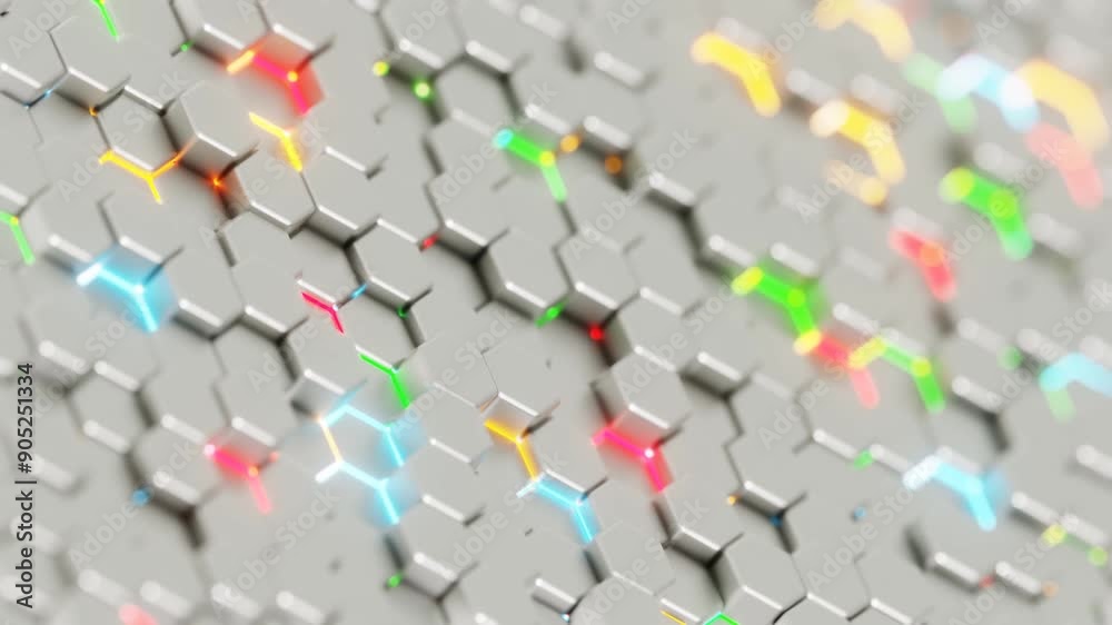 Poster Abstract Hexagonal Pattern with Colorful Highlights on a Light Background