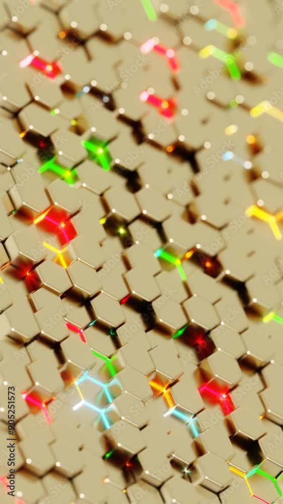 Poster Abstract Hexagonal Pattern with Vibrant Colors on a Beige Background

