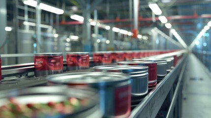 Aluminum Cans transfer on Conveyor Belt System, Modern machine for Aluminum line production, Business and Industrial concept