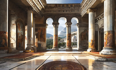 Obraz premium Ancient library or Byzantine Palace Room