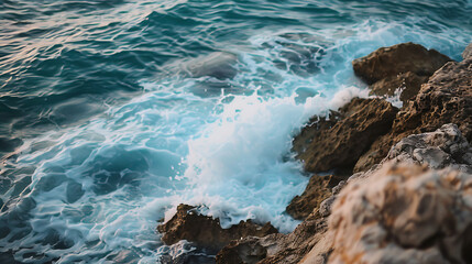 Big ocean waves crashing on rocks.