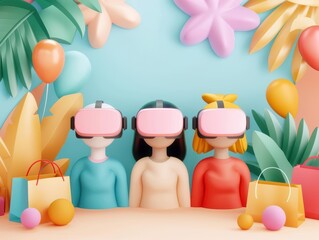 Obraz premium Virtual reality retail, immersive shopping environments, 3D illustration, futuristic marketing concept