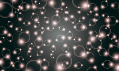 Abstract light bokeh dark background. Shiny bright circle bubbles. vintage soft light.