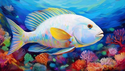 Naklejka premium illustration of Parrotfish in a coral reefs