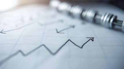 Close-up view of upward business graph with blurred weights, symbolizing growth and strategy in financial planning.