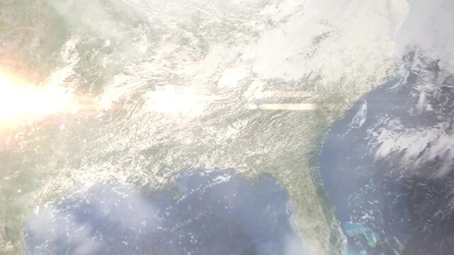 Earth zoom in from space and focus on Prattville, Alabama, USA. Background for travel intro or blog. Satellite view. 3D style Animation. Images from NASA.