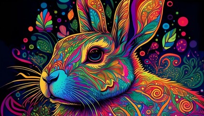 Fototapeta premium Psychadelic theme Rabbit. Chinese New Year symbol. Spirit Animal Totem