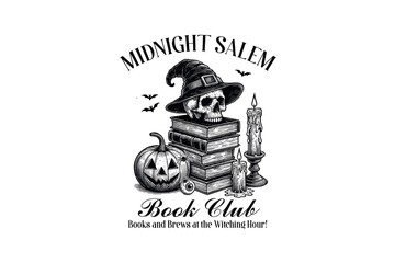 Midnight Salem Book Club, Halloween Witch Book Club PNG Sublimation