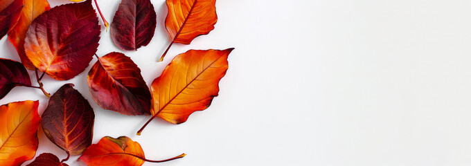 Fototapeta premium Set of isolated colorful fall leaves on white background. Autumn background. Generative ai