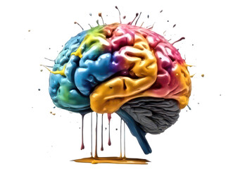 Multicolor brain representing creativity, intelligence, and thinking isolate on transparent background, cutout, png 