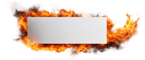 Blank banner surrounded by fiery flames, advertising, promotional content, isolate on transparent background, cutout, png 