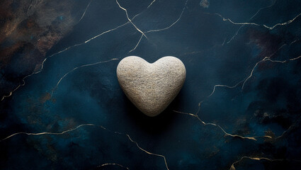 Heart shaped stone on a dark abstract background, Close up of stone heart on dark background