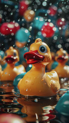 Obraz premium toy yellow ducks. a rubber duck. Duck Festival in Italy. a holiday in Italy.