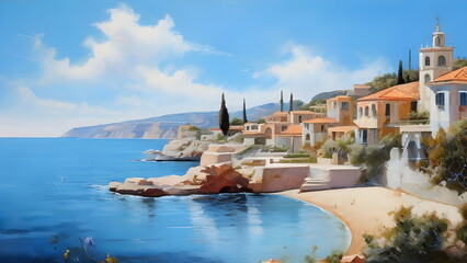 Fototapeta premium view of the old town on beach