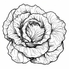 Obraz premium lettuce head, thick outlines like a kids coloring book, no shading, minimalist, line art, black and white, no colors