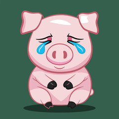A cartoon pig crying with tears