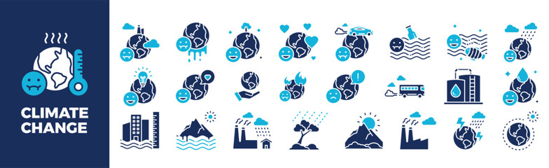 Climate Change Icon Set For Design Elements, environment, earth, nature, ecology, global	