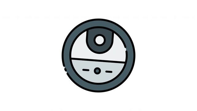 Circular robot with a lens and two black dashes, futuristic technology concept perfect for science fiction designs and robotics content icon motion graphic animation