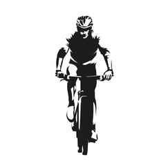 Naklejka premium Mountain bike cycling, biker, front view, abstract isolated vector silhouette