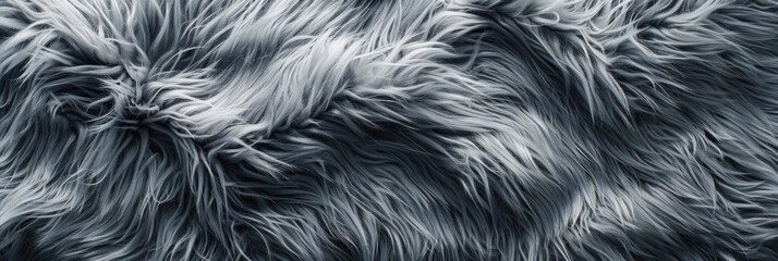 Fototapeta premium A close-up of grey faux fur showing a soft, fluffy texture. The concept of fabric and textile texture.
