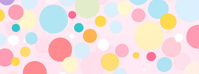 Abstract Pastel Polka Dots Background Colorful Circles in Various Sizes on a Light Pink Background