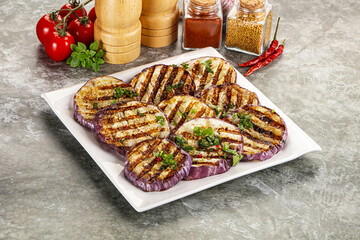 Grilled eggplant slices with cilantro