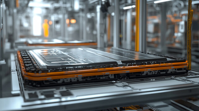 Electric vehicle batteries undergoing quality control checks.