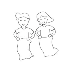 Hand drawn Traditional Indonesian games during Independence Day include the balap karung (sack race)