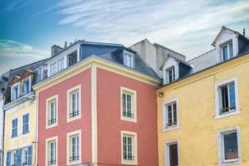 Le Palais in Belle-Ile, Brittany, typical street in the village, with colorful houses
