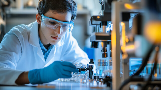 Researchers developing new battery materials in a lab.