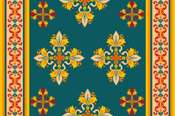 Ikat flower embroidery Traditional oriental geometric Abstract vector Aztec design for textures, fabric, clothing, wrapping, decoration.