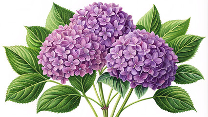 Fototapeta premium purple hydrangeas, Flowers plant drawing illustration isolated