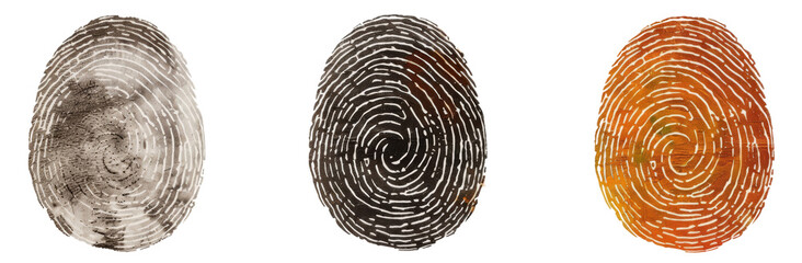  Fingerprint Variations   3D Silver, Rustic Sepia, Geometric Overlay    Bright Colorful Studio Image cut out PNG on transparent