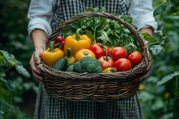 Bountiful Harvest of Fresh Vegetables in a Lush Garden During Early Morning Hours