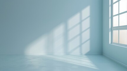 Obraz premium A room with a large window and a white wall. The room is empty and has a very clean and simple design