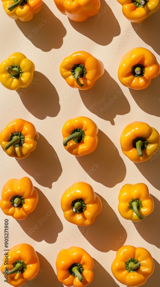Poster bright yellow bell peppers on beige background fresh, vibrant, and clean pattern with consistent spa